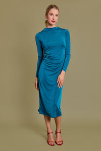 Mock Neck Teal Dress