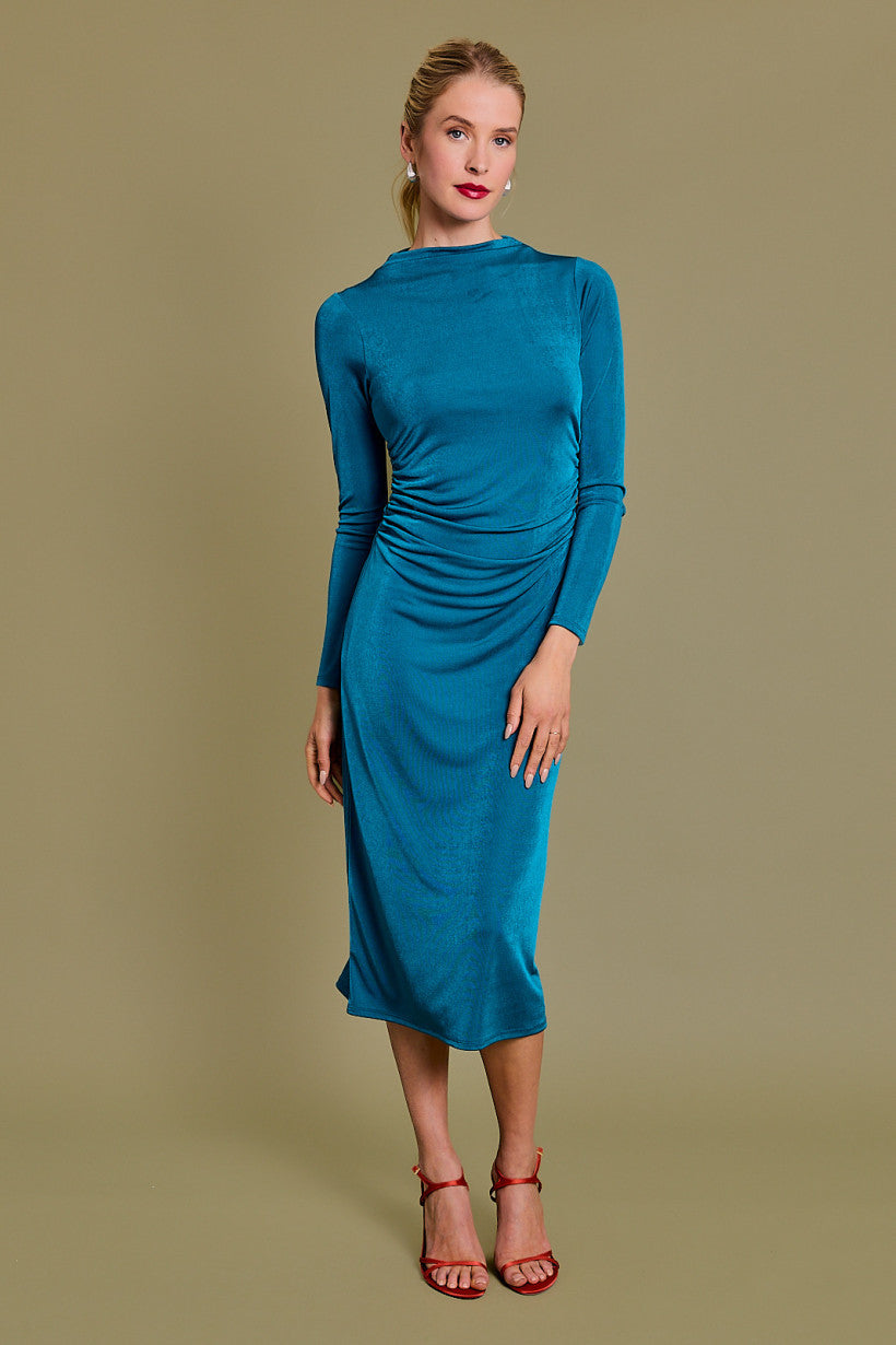 Mock Neck Teal Dress