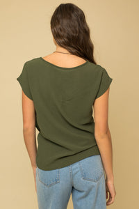 Woven Tee with Front Knot Detail
