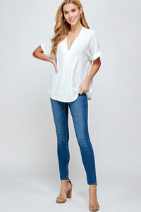 2H Pleated V-Neck Top